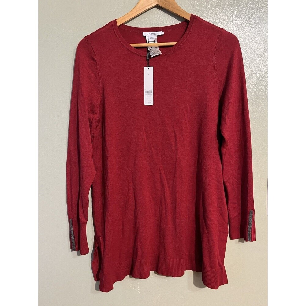 Chicos Womens Red Pullover Tunic Sweater 1/M NWT
